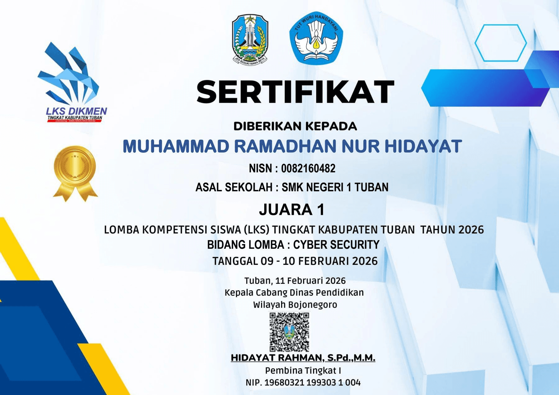 1st Place – Cyber Security | LKS Tuban 2026