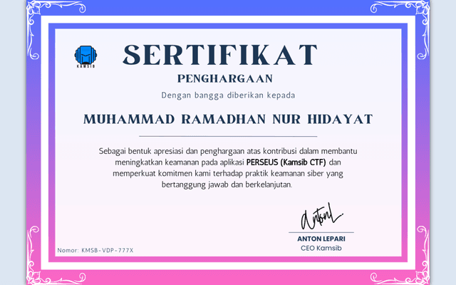Certificate of Appreciation from Kamsib