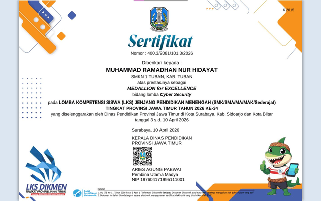 Medallion for Excellence - East Java Provincial Student Skills